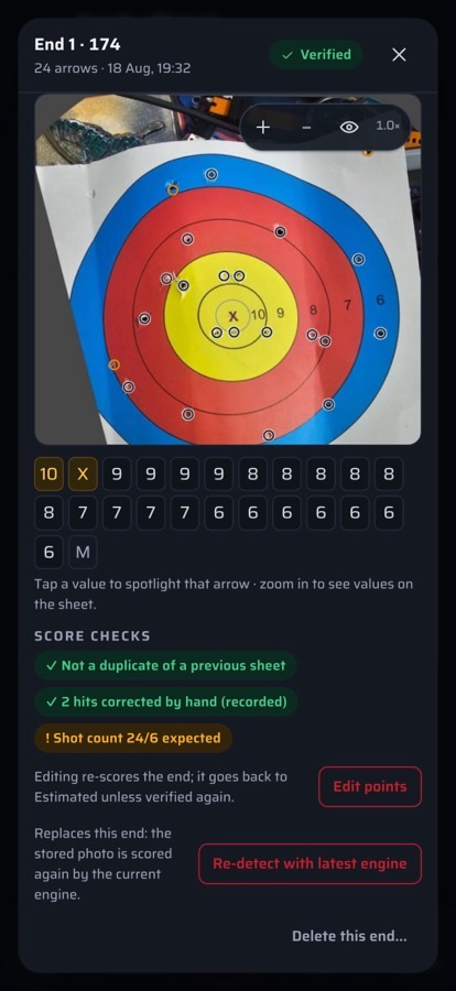 Built-in score checks in the ScoreMyTarget app